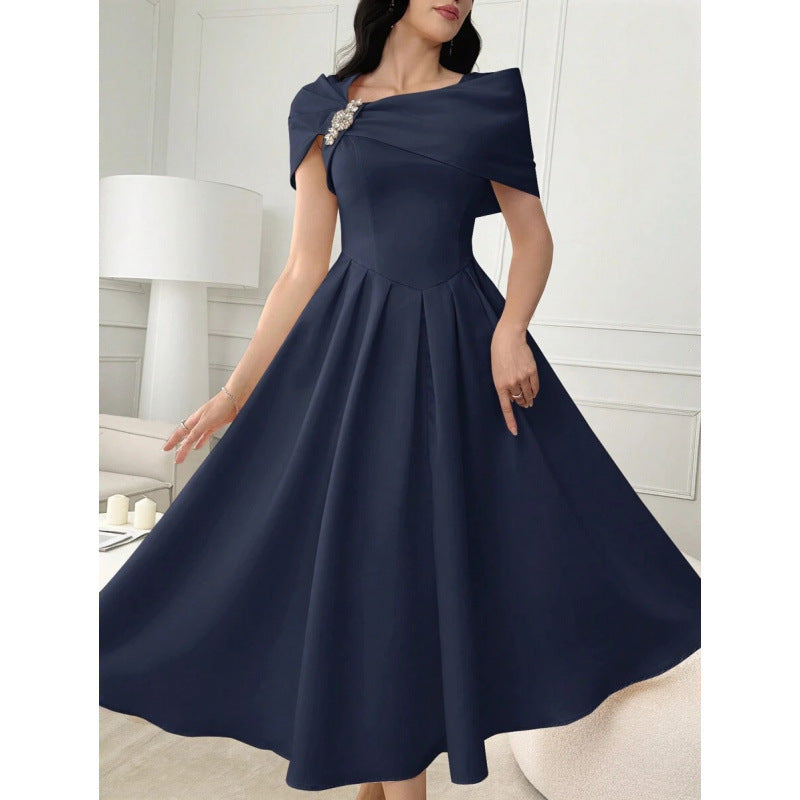 Womens Slim-fit Elegant Off-shoulder Waist-cinching Dress