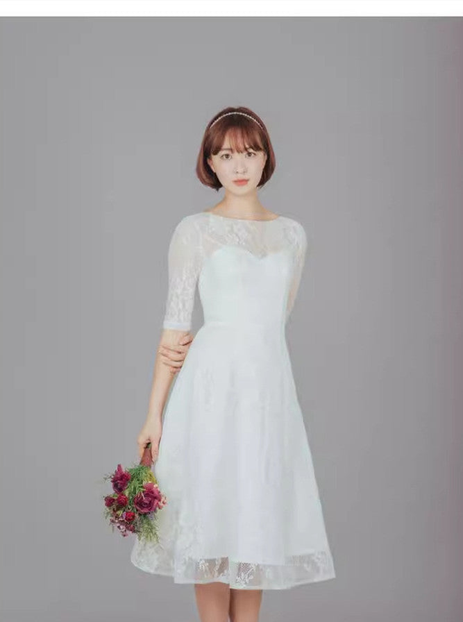 Sweet Short Lace Light Wedding Dress Forest-style Pastoral Beach