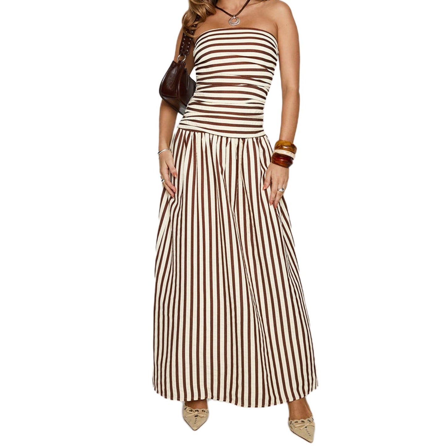 Strapless Pleated Patchwork Evening Dress For Women