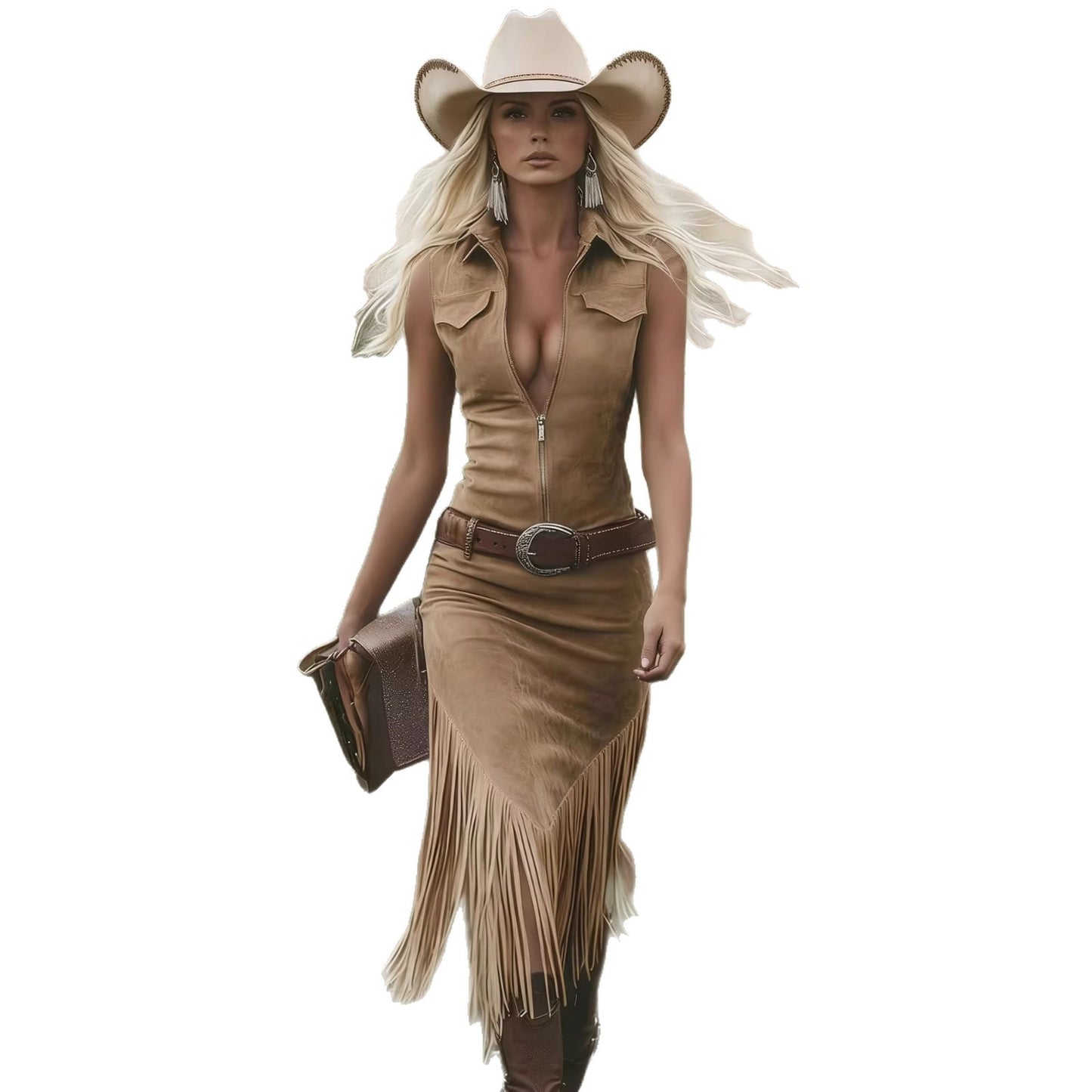 Western Cowboy-style Dress Vintage Tassel Design Sleeveless