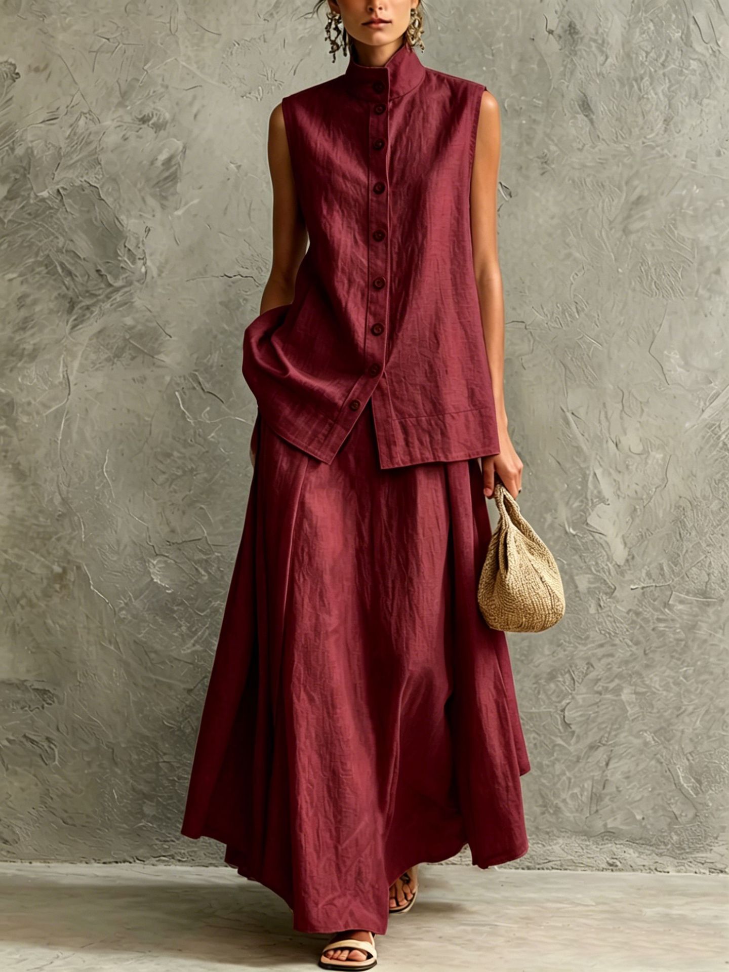 Solid-color Fashion Shirt Top Skirt Set