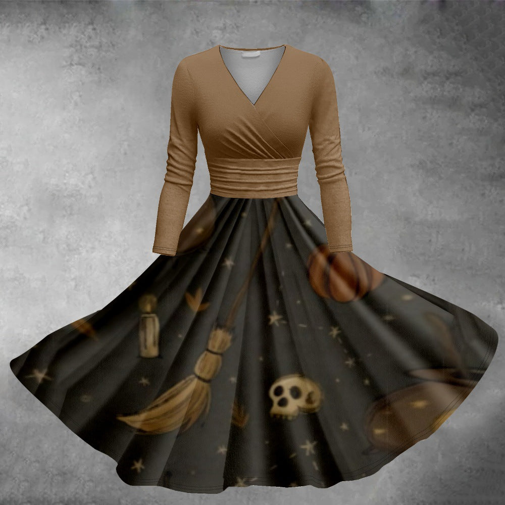 Women's Clothing Long-sleeve Round-collar Dress