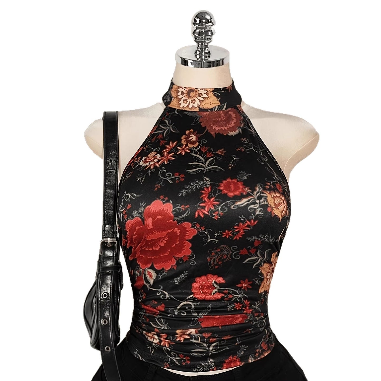 Y2K Retro Floral Print Halterneck Sleeveless Tank Top