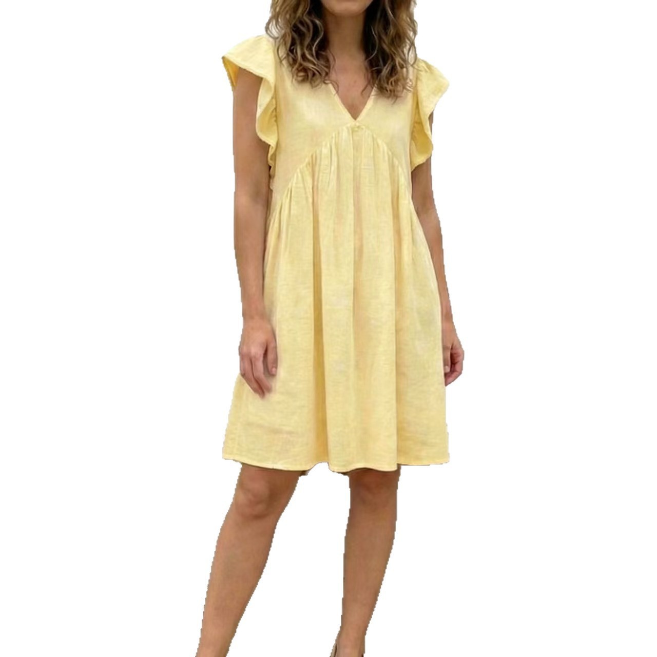 Women's V-neck Flutter Sleeve Ruffle Dress
