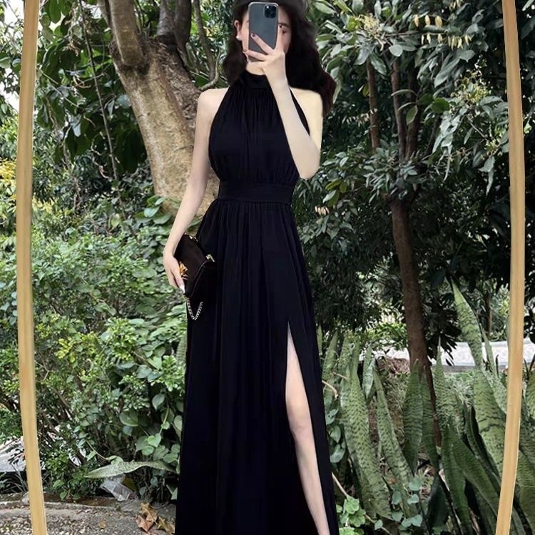 Womens Casual Sleeveless Halterneck Dress