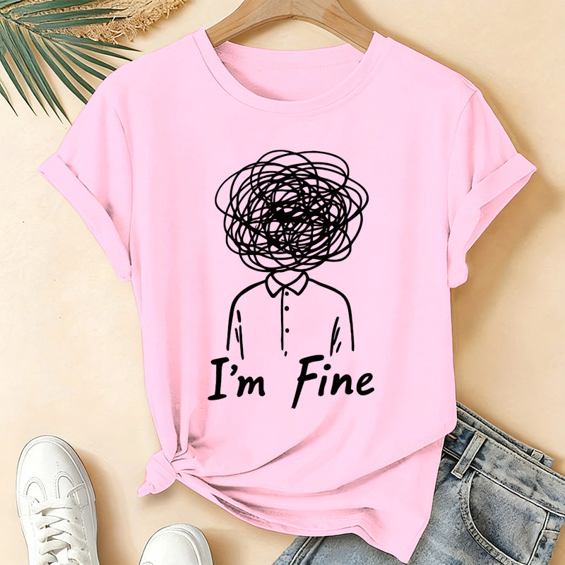 I'm Fine Creative Printed Loose Short-Sleeve