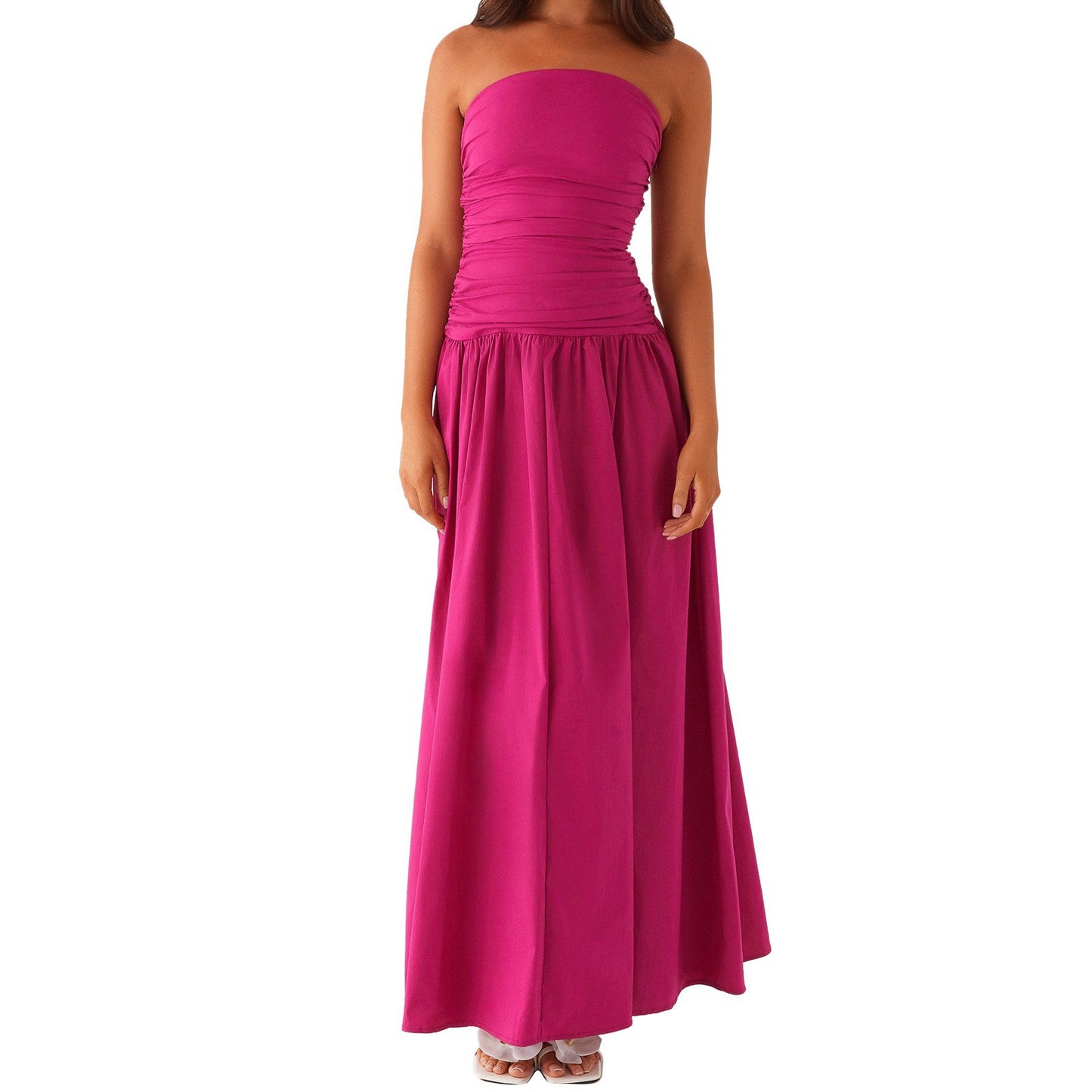 Strapless Pleated Patchwork Evening Dress For Women