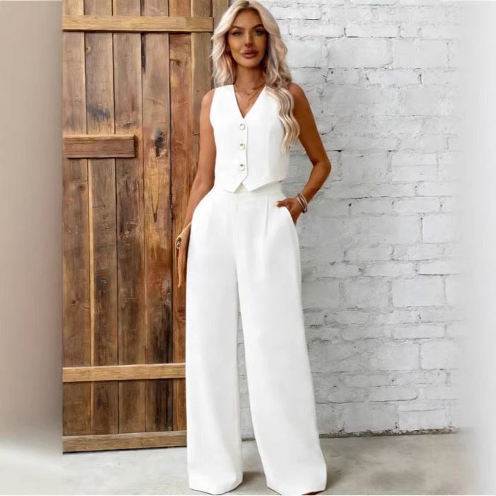 Womens Fashion Plus-Size Buttoned Vest Set