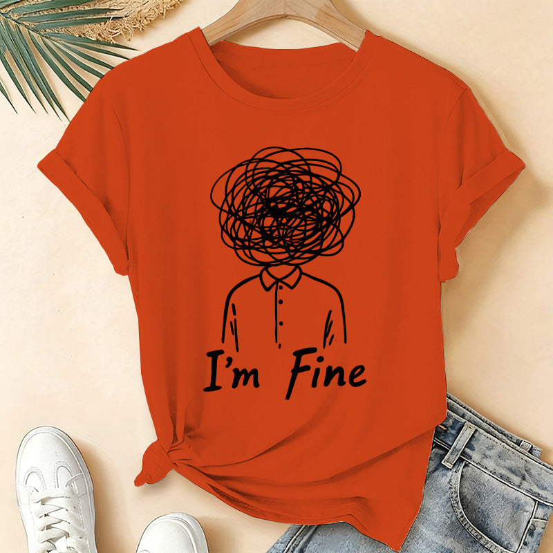 I'm Fine Creative Printed Loose Short-Sleeve