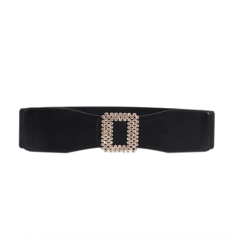 Black Rhinestone Elastic Waist Belt for Women