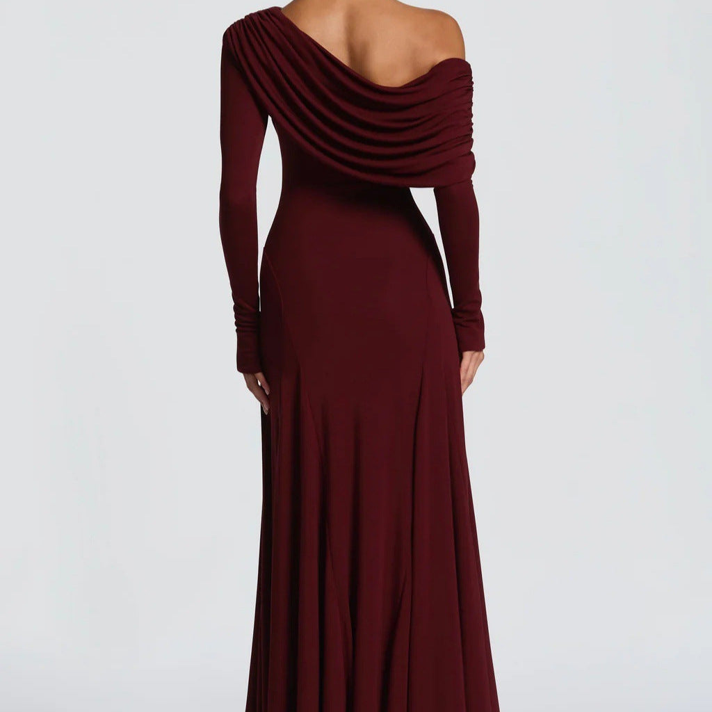 Mesh Long-Sleeve Slim-Fit Hip-Hugging Elegant Evening Maxi Dress