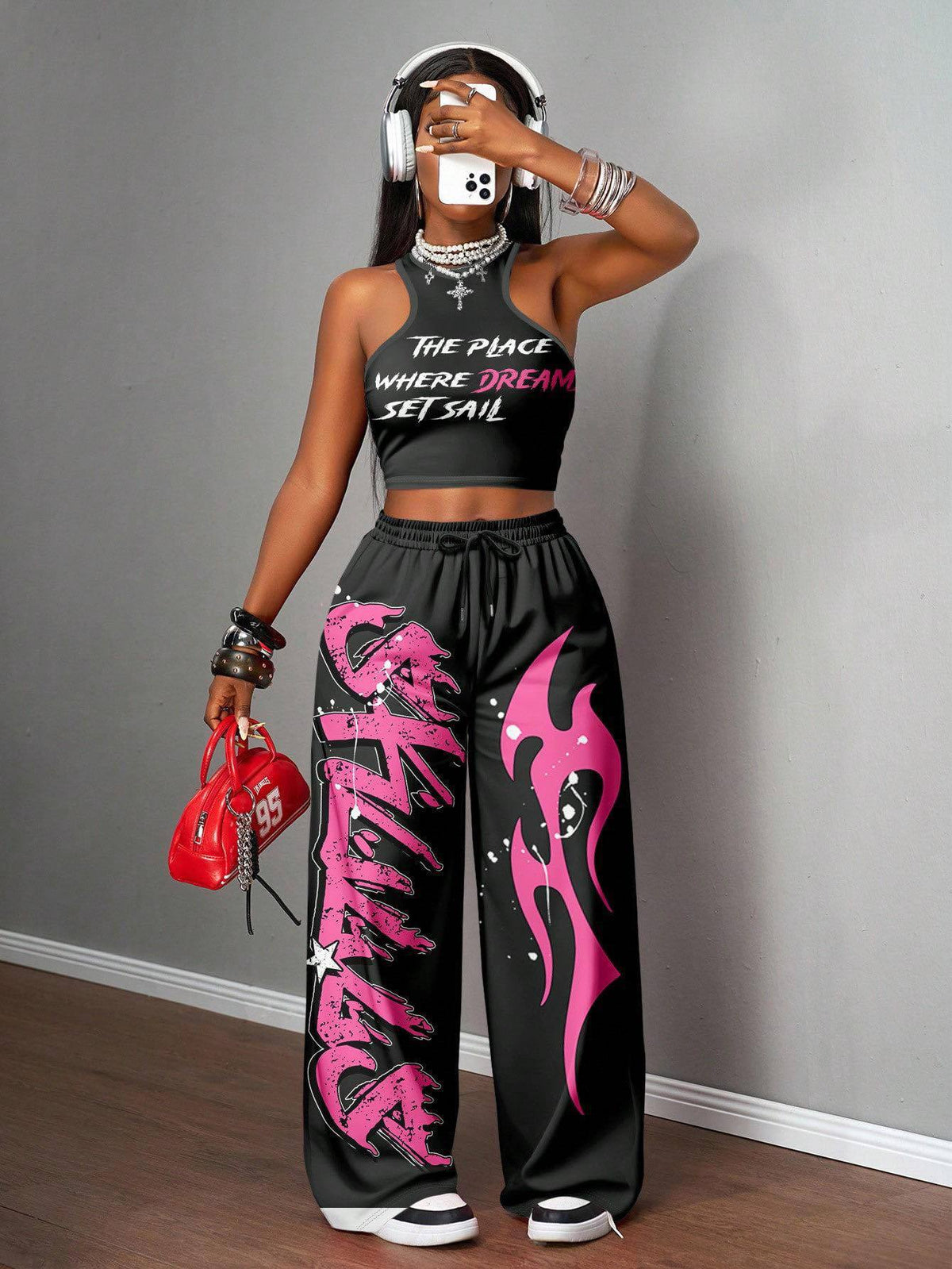 Printed Tank Top  Casual Wide-leg Pants Set