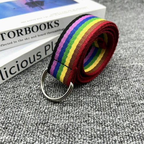 Women's Six-Color Rainbow Belt with Double Ring Buckle