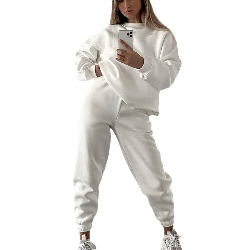 Fashionable Loose-fit Crewneck Sweatshirt With Long Sleeves And Casual Athletic Pants