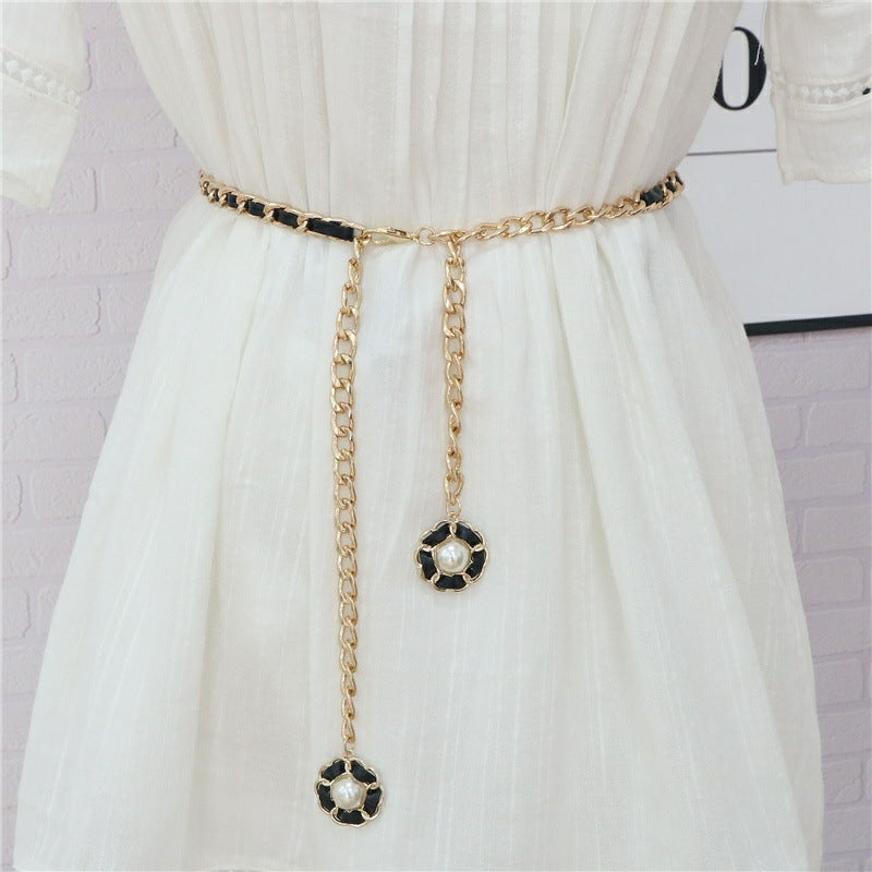 Black White Metal Waist Chain with dress