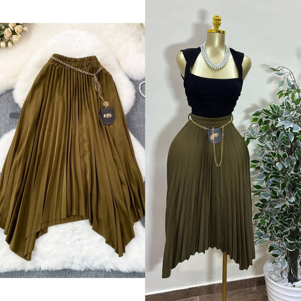 Elastic High-waist Pleated Skirt For Women