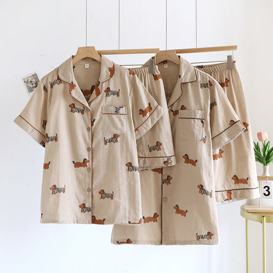 Couples Pajamas Youth Summer Thin Cartoon Short-Sleeve Short-Set