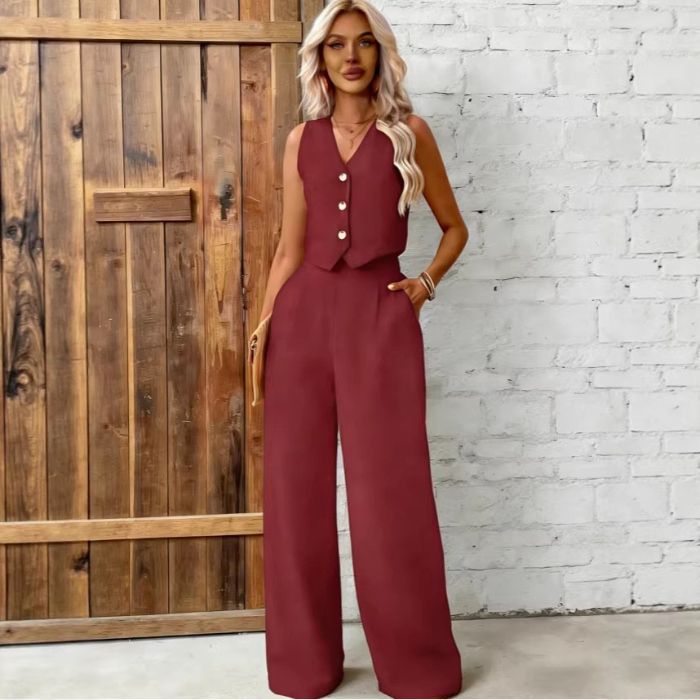 Womens Fashion Plus-Size Buttoned Vest Set
