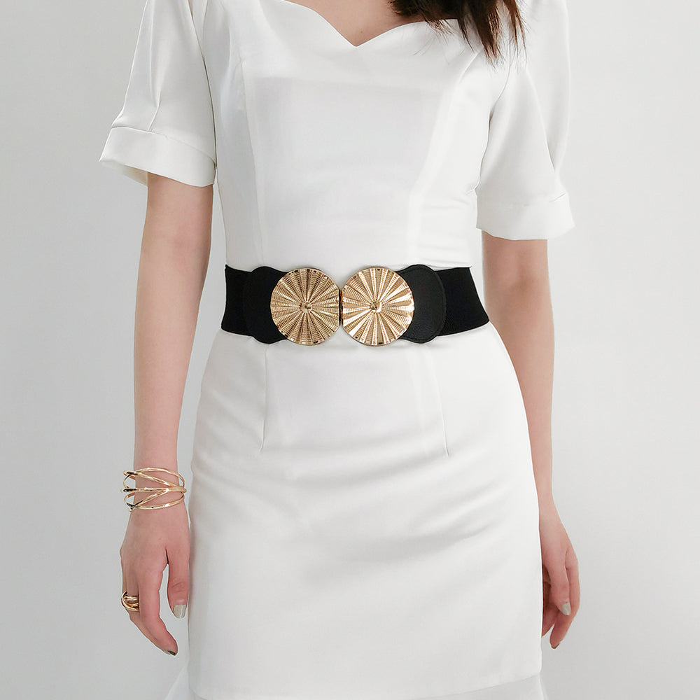 Women's Wide Belt with elastic metal circle detail