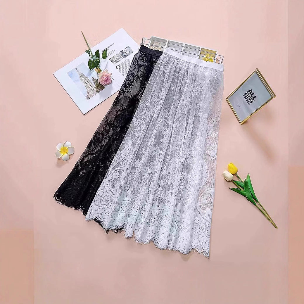 Mesh Base-layer Lace Midi Skirt For Women