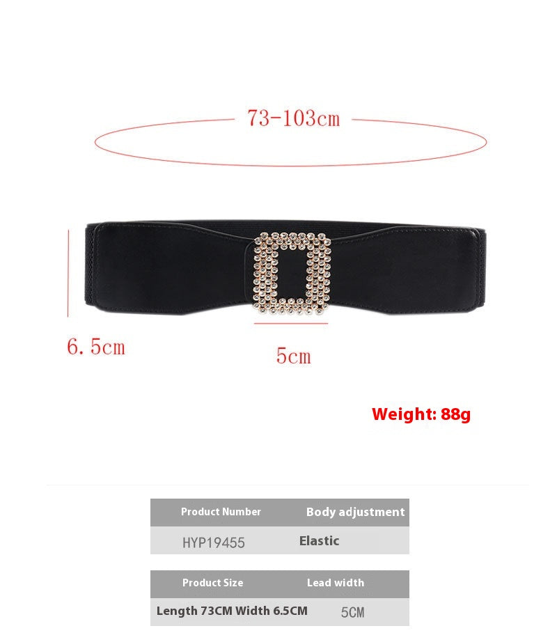 Black Rhinestone Elastic Waist Belt for Women