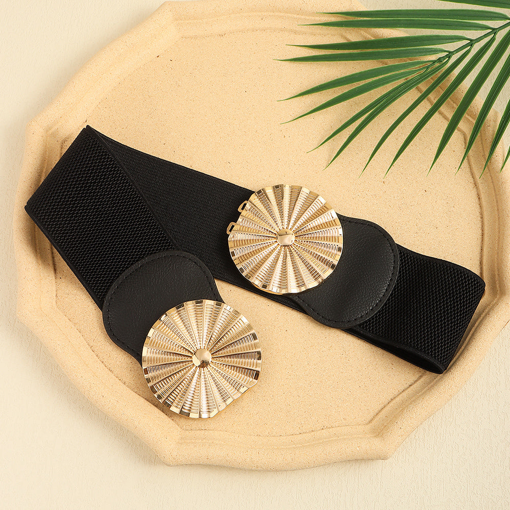 Women's Wide Belt with elastic metal circle detail