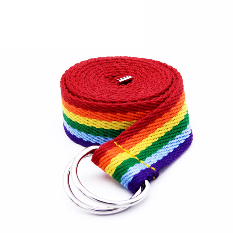 Women's Six-Color Rainbow Belt with Double Ring Buckle