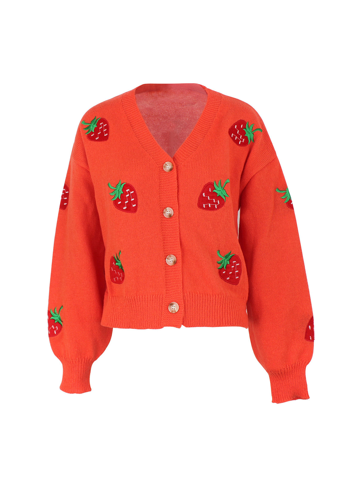 Long-sleeve Cardigan With Strawberry Embroidery Springautumn Jacket