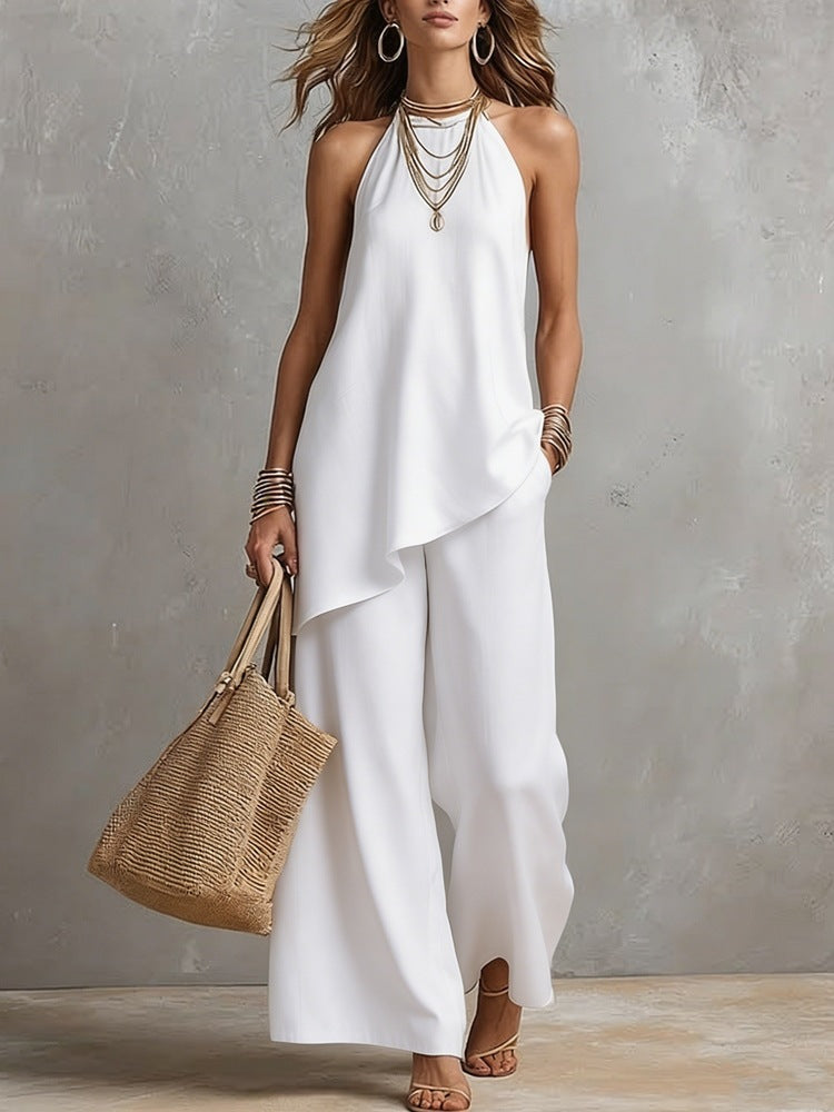 Womens Casual Crew-Neck Vest And Long Pants Set