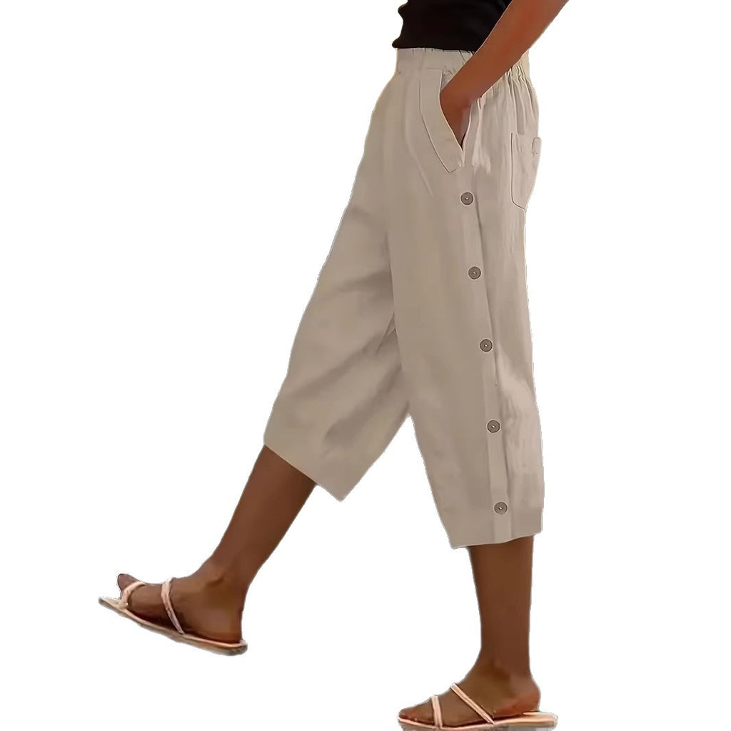 Solid-color High-waist Casual Pants Womens Loose-fitting And Versatile
