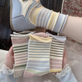Pastel Striped Slouch Crew Socks, Roll-Top Colorful Knit Socks, Women's Sweet Casual Socks For Everyday & Sneakers