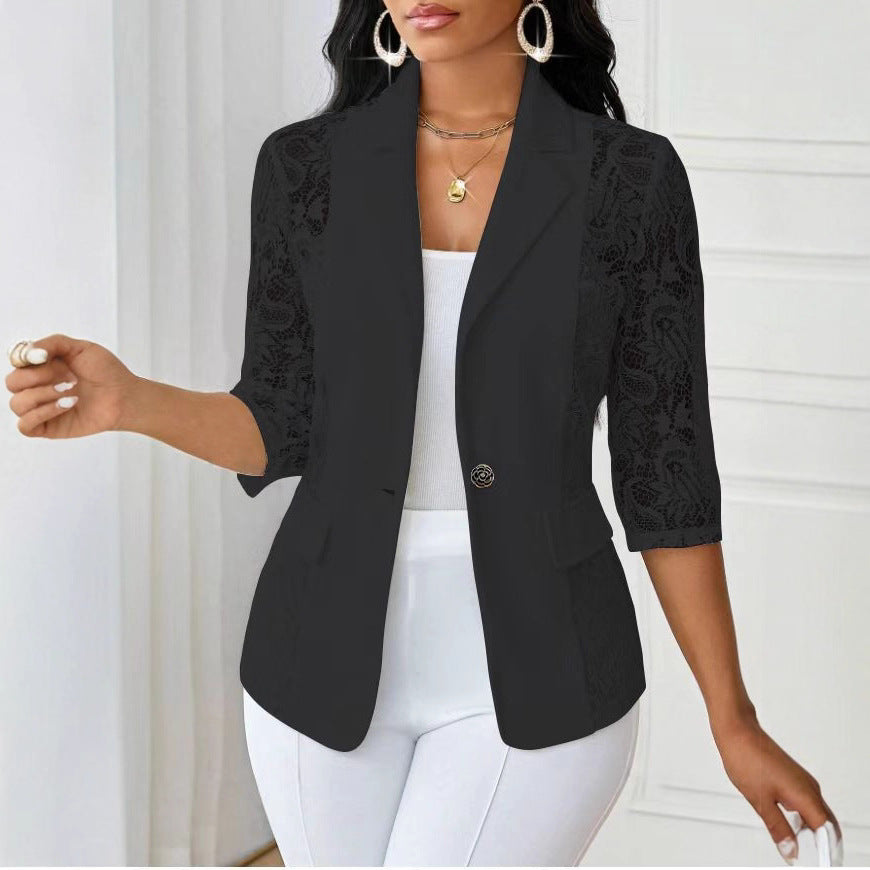 Lightweight Halflacepatched Singlebreasted Blazer Top
