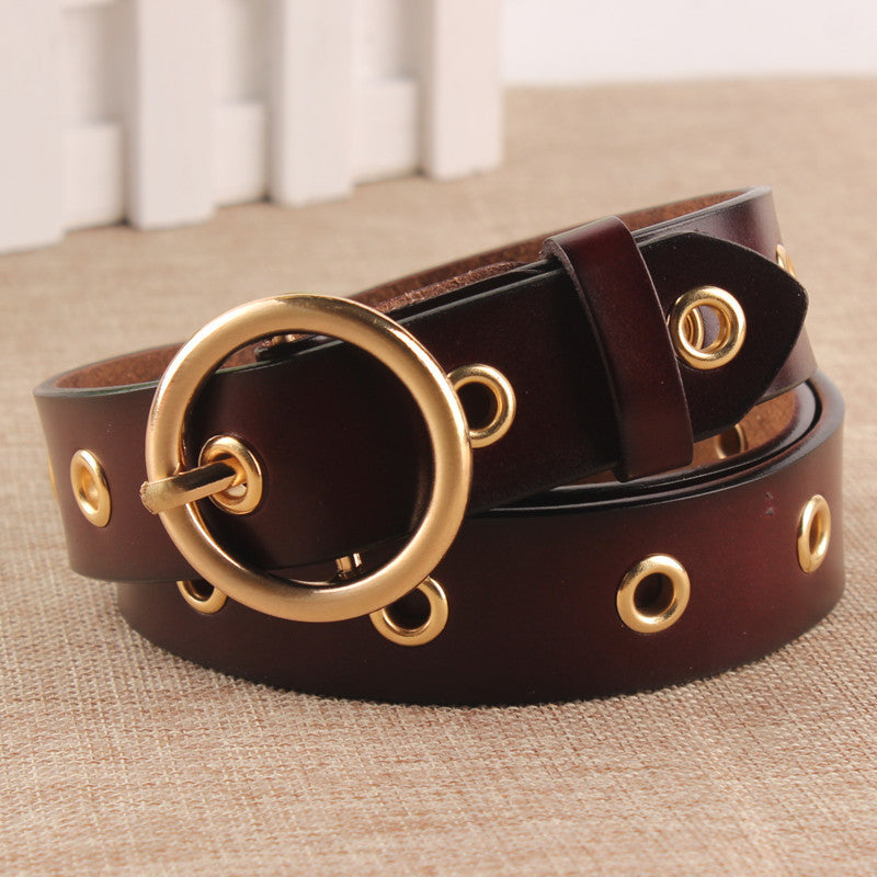 Classic Round Buckle Belt with jeans