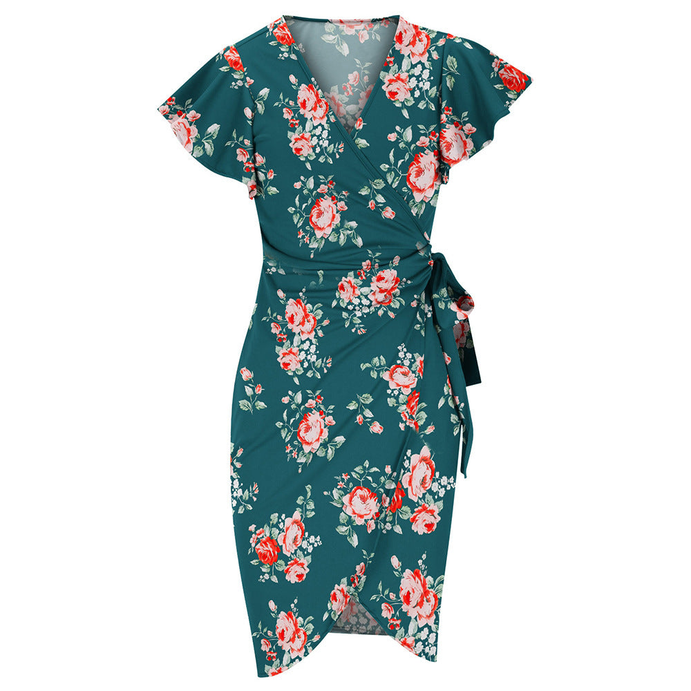 European And American-style V-neck Waist-cinching