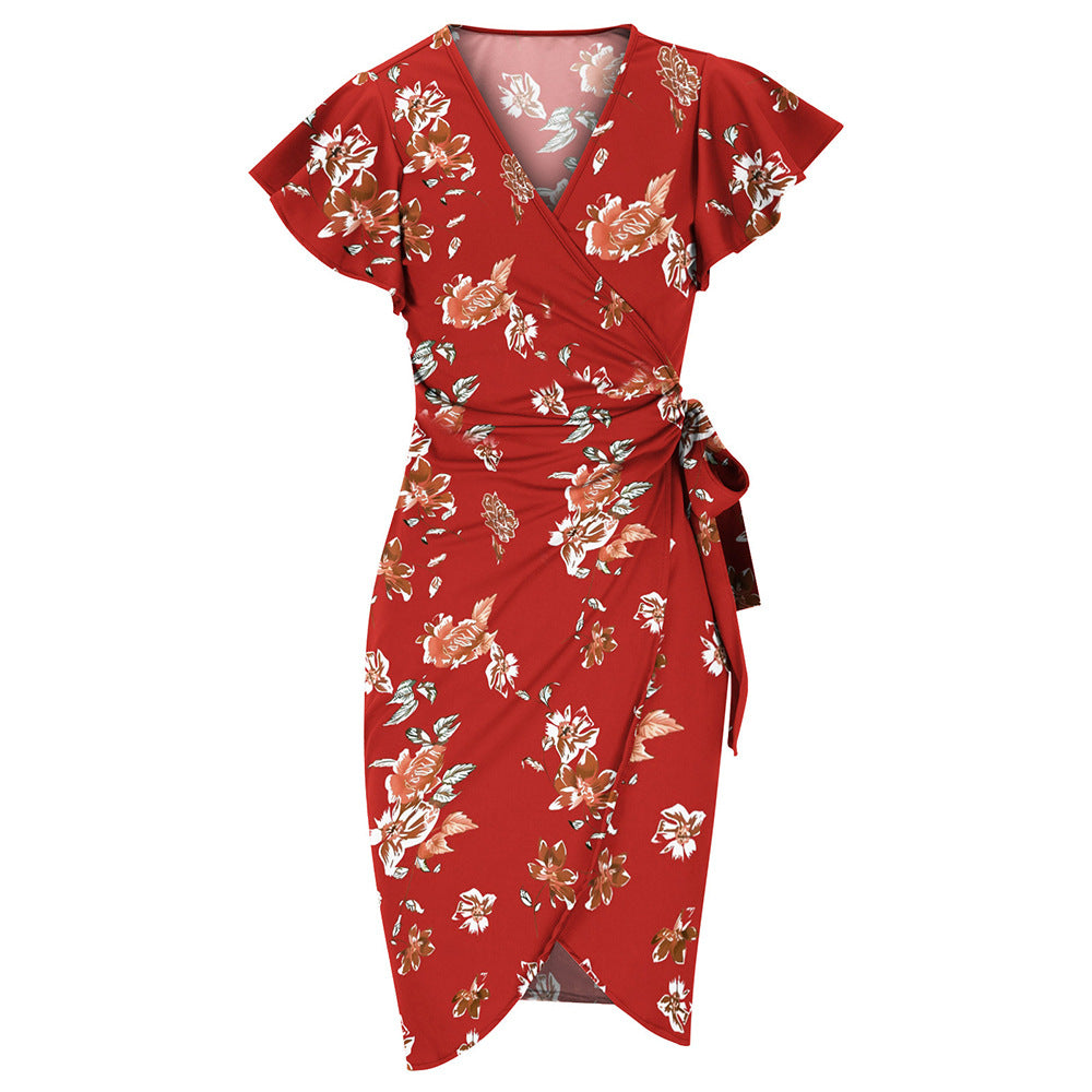 European And American-style V-neck Waist-cinching