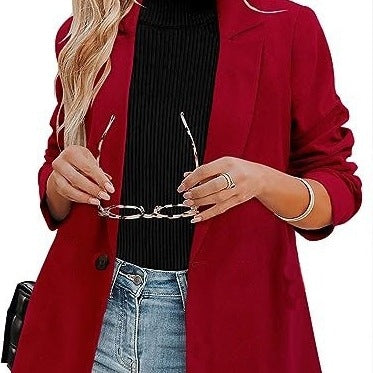 Women's Long-Sleeve Solid-Color Single-Breasted Blazer