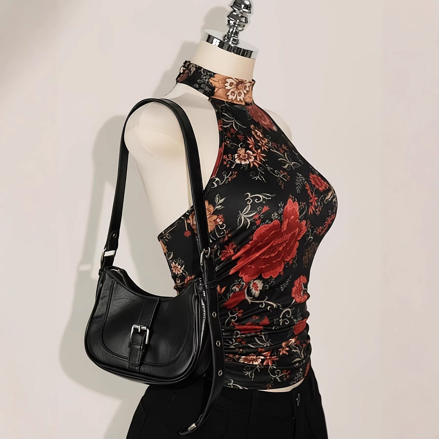 Y2K Retro Floral Print Halterneck Sleeveless Tank Top