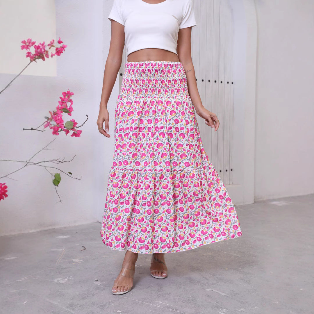 Bohemian Resort-Style Sweet Printed Maxi Skirt