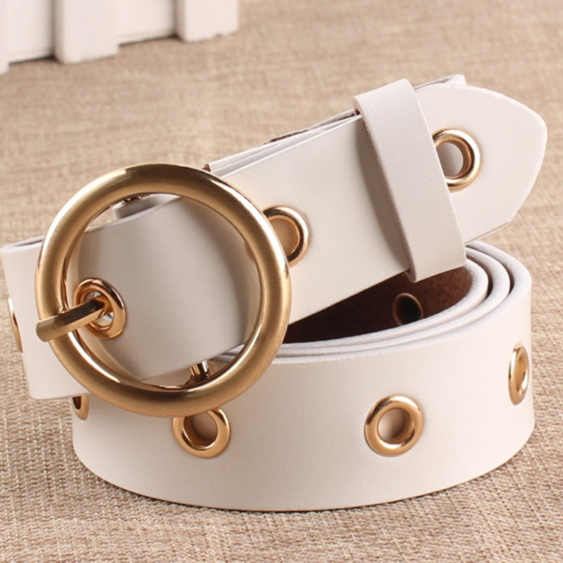 Classic Round Buckle Belt with jeans