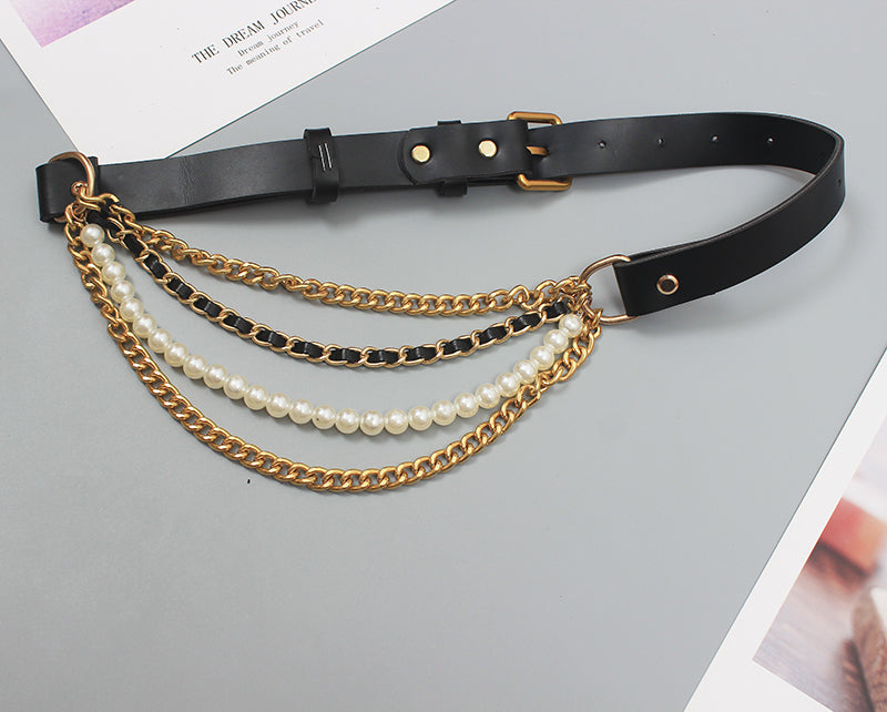 Women's Pearl Leather Belt for Dresses