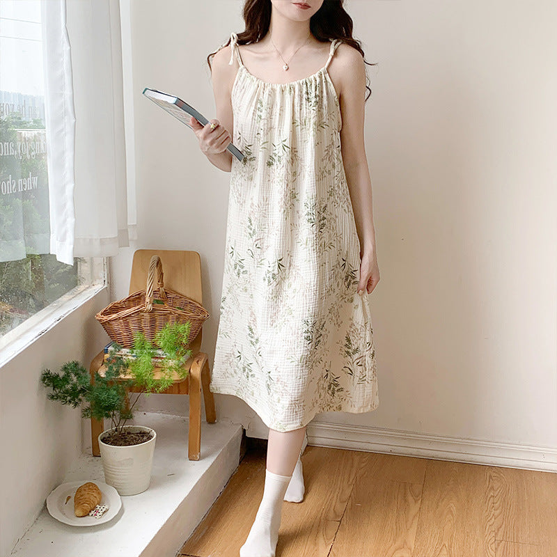 Sweet Cotton Yarn Style Mid-length Plus-size Slip NightdressLoungewear