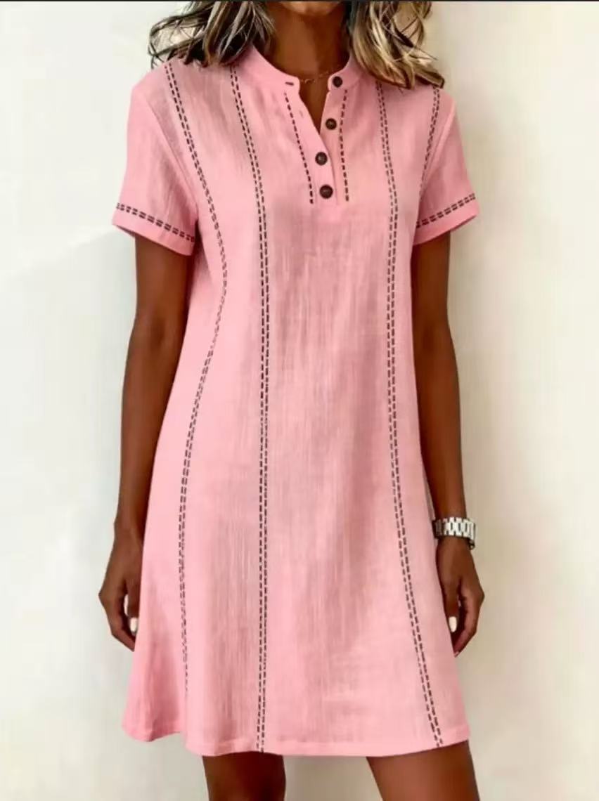 Loose-fitting Casual Printed Button-up Stand-collar Dress