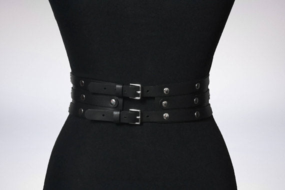Women Black Leather Waist Belt fashion accessory