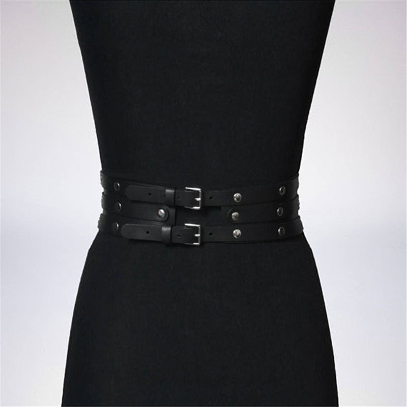 Women Black Leather Waist Belt fashion accessory