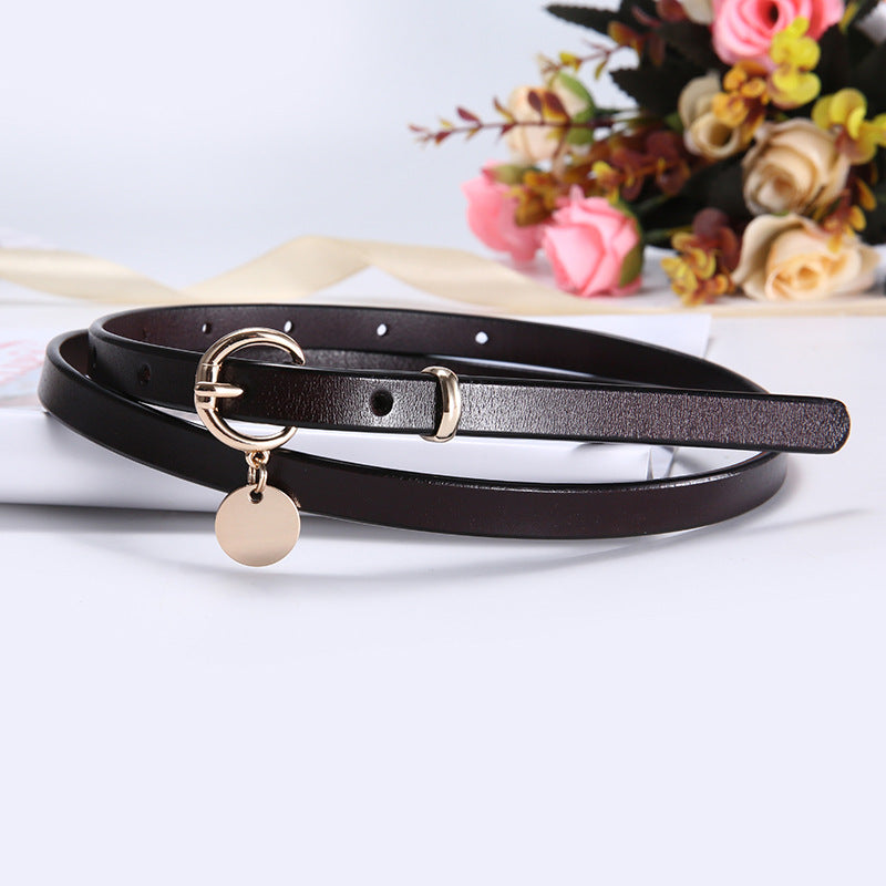 Women's Thin Cowhide Dress Belt for Dresses