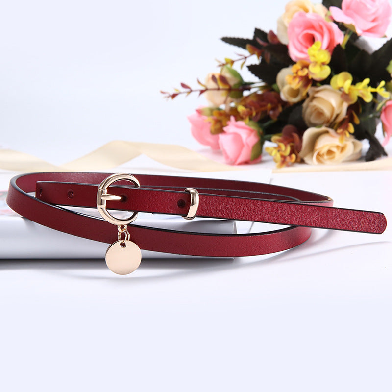 Women's Thin Cowhide Dress Belt for Dresses