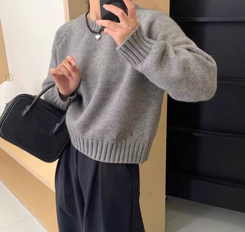 Womens Relaxed-fit Simple Crew-neck Long-sleeve Sweater
