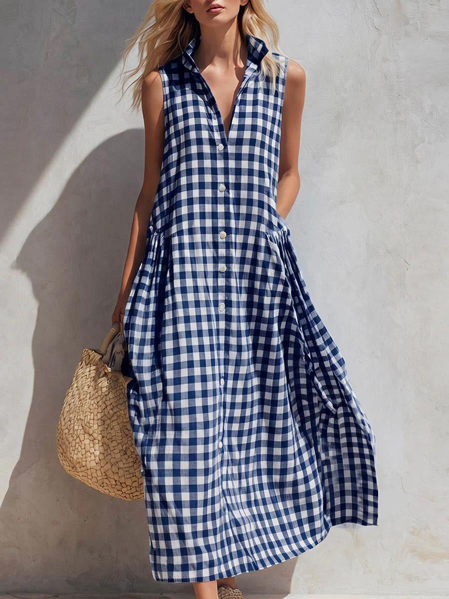 New Summer Beach Plaid Loose Long Dress