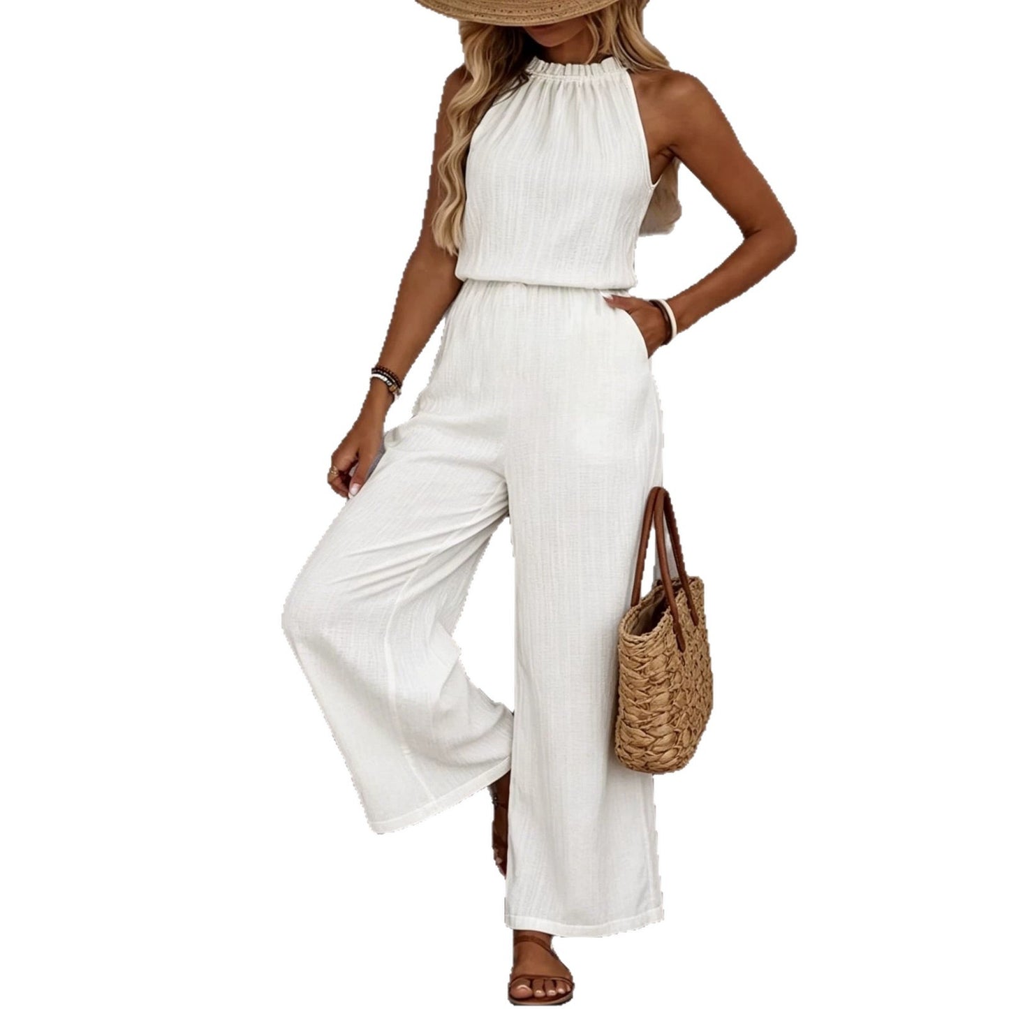 Womens Draped-Neck Vest And Casual Pants Set