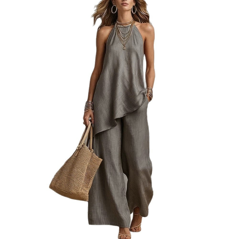 Womens Casual Crew-Neck Vest And Long Pants Set